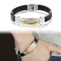 Bracciale In Titanio Con Zirconi Color Oro Da Uomo In Saldo C934