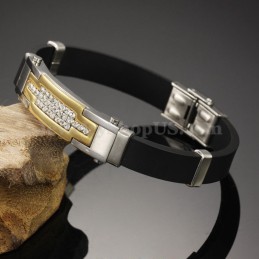 Bracciale In Titanio Con Zirconi Color Oro Da Uomo In Saldo C934