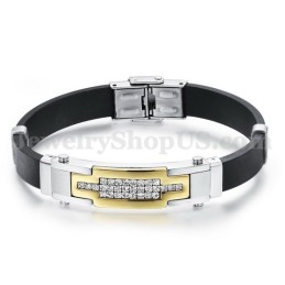 Bracciale In Titanio Con Zirconi Color Oro Da Uomo In Saldo C934