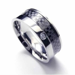 Anello A Fascia In Titanio Intarsiato Con Diamanti Da 8 Mm