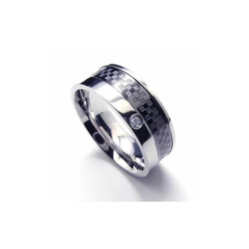 Anello A Fascia In Titanio Intarsiato Con Diamanti Da 8 Mm Anello A Fascia In Titanio Intarsiato Con Diamanti Da 8 Mm