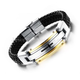 Bracciale Da Uomo In Pelle E Titanio Con Croce C916