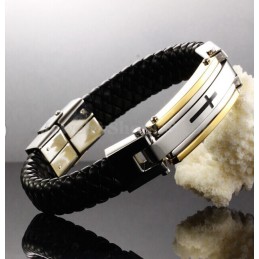 Bracciale Da Uomo In Pelle E Titanio Con Croce C916