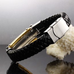 Bracciale Da Uomo In Titanio E Pelle Con Croce C918
