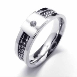 Anello A Fascia In Titanio Intarsiato Con Diamanti Da 6 Mm