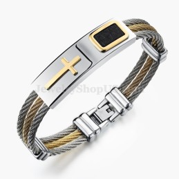Bracciale Da Uomo In Titanio E Oro Con Croce C785
