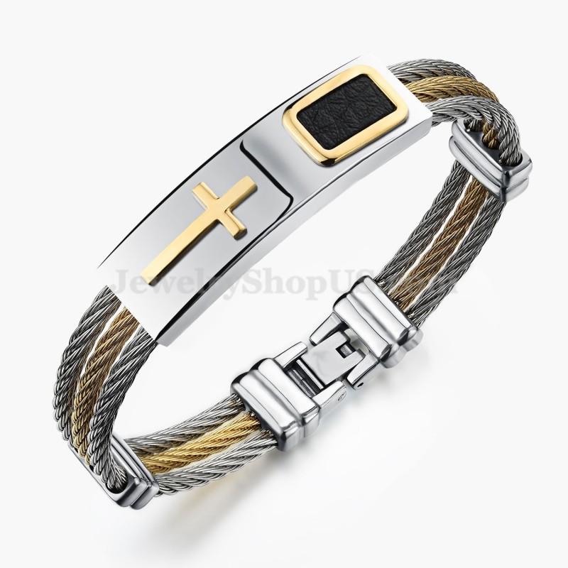 Bracciale Da Uomo In Titanio E Oro Con Croce C785 Bracciale Da Uomo In Titanio E Oro Con Croce C785