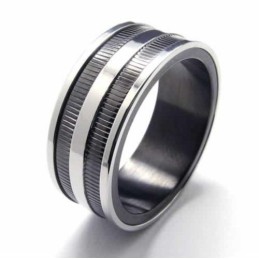 Anello In Titanio Nero Con Due Scanalature Da 8 Mm