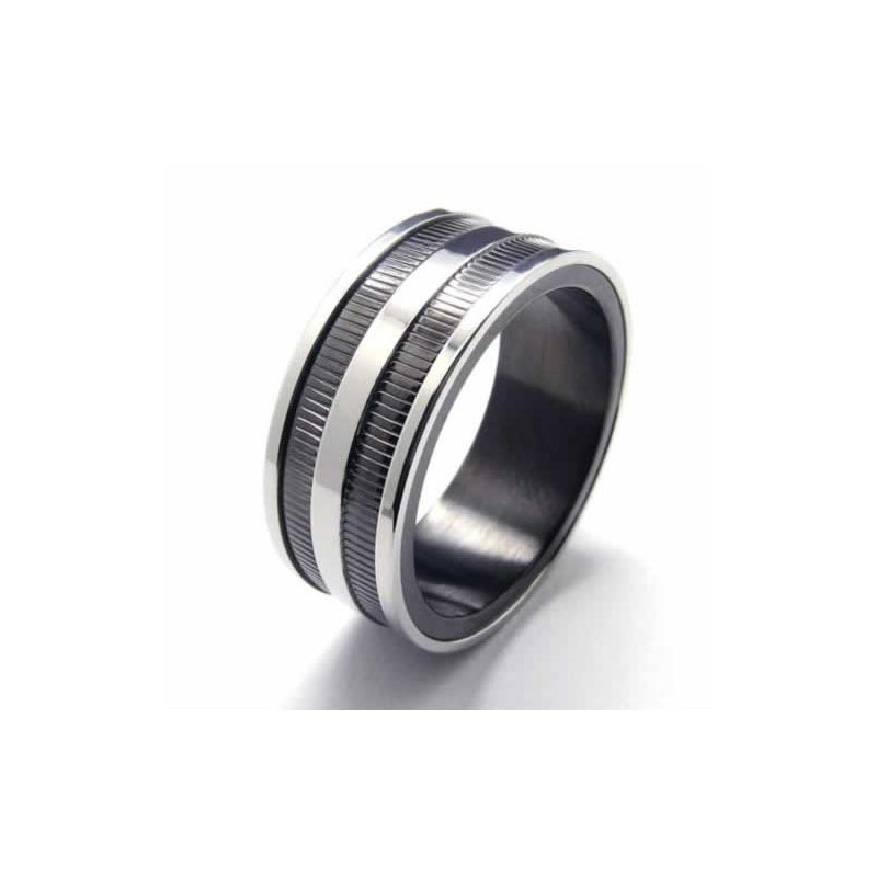 Anello In Titanio Nero Con Due Scanalature Da 8 Mm Anello In Titanio Nero Con Due Scanalature Da 8 Mm