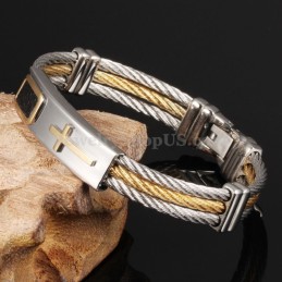 Bracciale Da Uomo In Titanio E Oro Con Croce C785