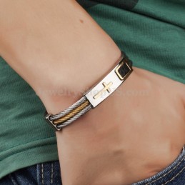 Bracciale Da Uomo In Titanio E Oro Con Croce C785