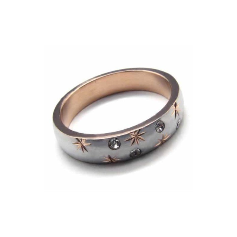 Anello A Fascia In Titanio E Oro Con Diamanti Incastonati Da 4 Mm Anello A Fascia In Titanio E Oro Con Diamanti Incastonati Da 4 Mm