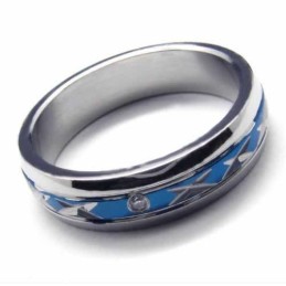 Anello In Titanio Blu Incastonato Da 5 Mm Con Diamanti