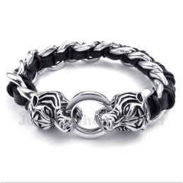 Bracciale Da Uomo In Titanio Con Testa Di Tigre In Pelle