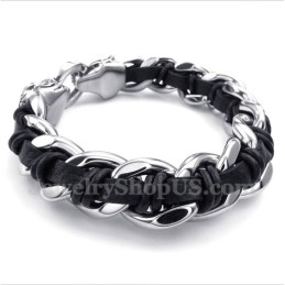 Bracciale Da Uomo In Titanio Con Testa Di Tigre In Pelle