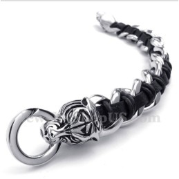 Bracciale Da Uomo In Titanio Con Testa Di Tigre In Pelle