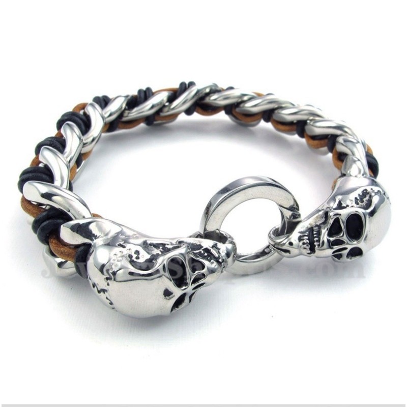 Bracciale In Pelle Con Teschio In Titanio Da Uomo Bracciale In Pelle Con Teschio In Titanio Da Uomo