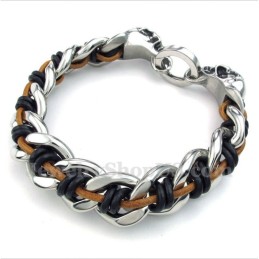 Bracciale In Pelle Con Teschio In Titanio Da Uomo