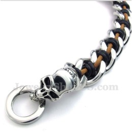 Bracciale In Pelle Con Teschio In Titanio Da Uomo