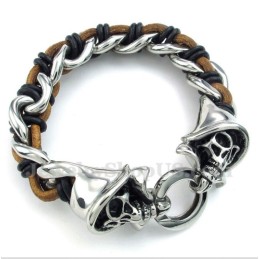 Bracciale In Pelle Con Simbolo Della Morte In Titanio Da Uomo