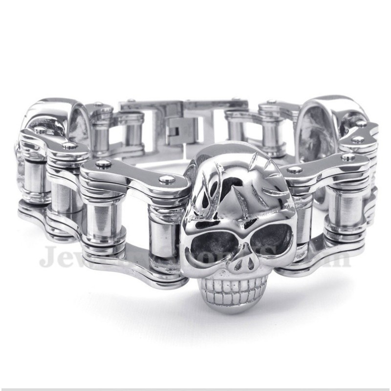 Bracciale Da Uomo In Titanio Con Catena Da Bicicletta E Teschio Bracciale Da Uomo In Titanio Con Catena Da Bicicletta E Teschio