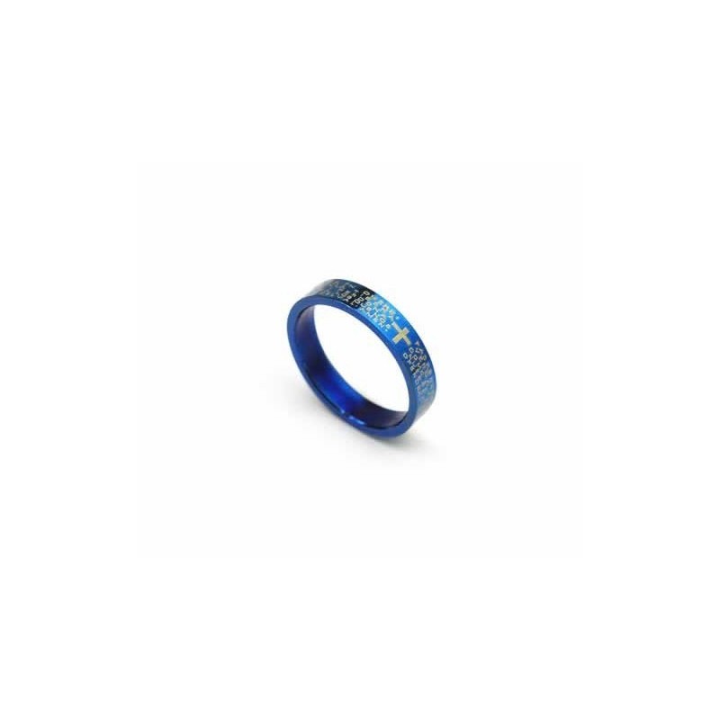 Anello Da Uomo Con Croce Biblica In Titanio Blu Da 4 Mm Anello Da Uomo Con Croce Biblica In Titanio Blu Da 4 Mm