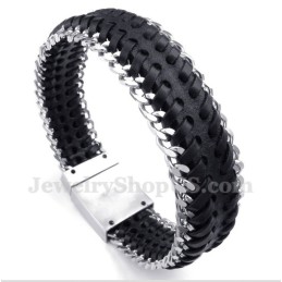 Bracciale Da Uomo In Titanio E Pelle Nera