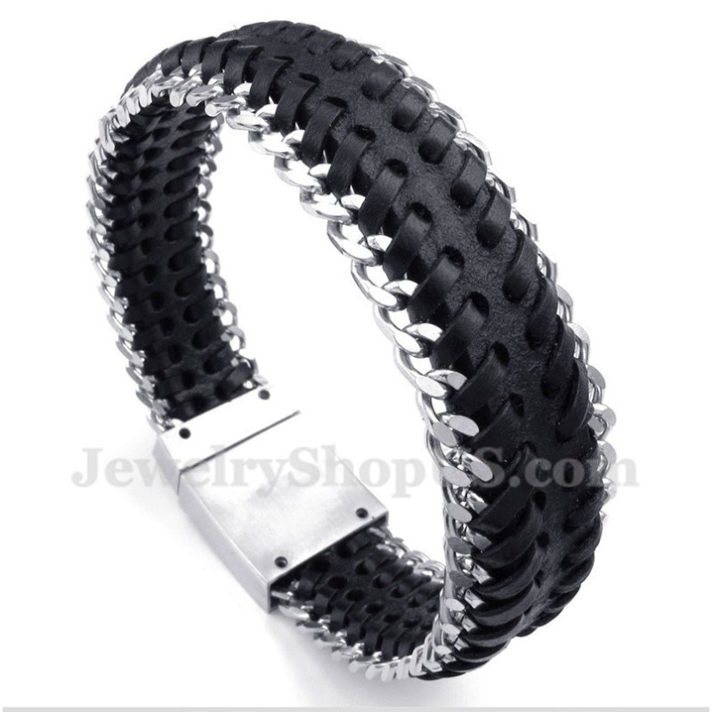 Bracciale Da Uomo In Titanio E Pelle Nera Bracciale Da Uomo In Titanio E Pelle Nera