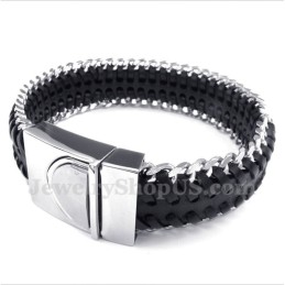Bracciale Da Uomo In Titanio E Pelle Nera
