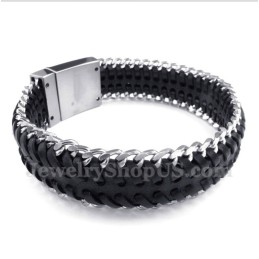 Bracciale Da Uomo In Titanio E Pelle Nera