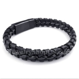 Bracciale Da Uomo In Titanio E Pelle Nera