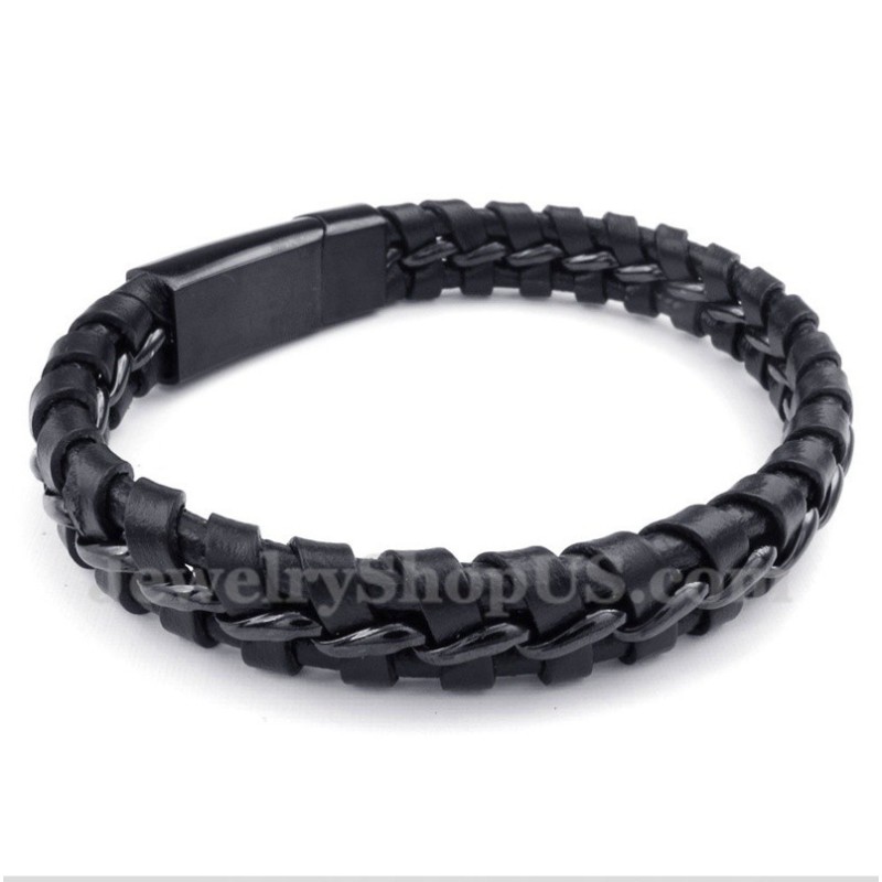 Bracciale Da Uomo In Titanio E Pelle Nera Bracciale Da Uomo In Titanio E Pelle Nera