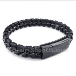 Bracciale Da Uomo In Titanio E Pelle Nera