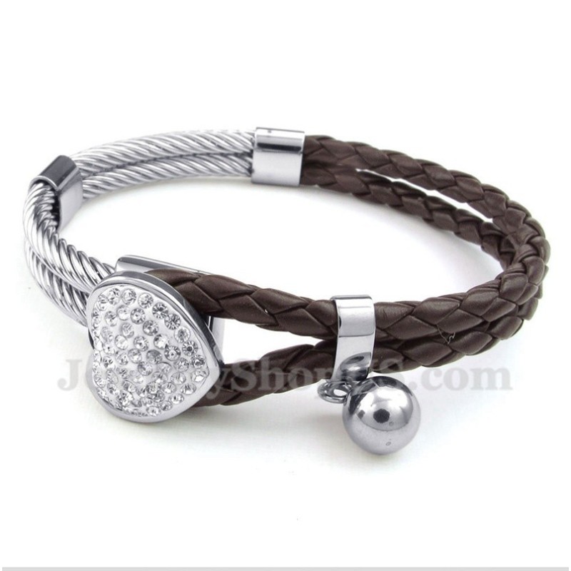 Bracciale In Titanio E Pelle A Forma Di Cuore Da Uomo Bracciale In Titanio E Pelle A Forma Di Cuore Da Uomo