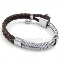 Bracciale In Titanio E Pelle A Forma Di Cuore Da Uomo