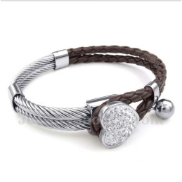 Bracciale In Titanio E Pelle A Forma Di Cuore Da Uomo