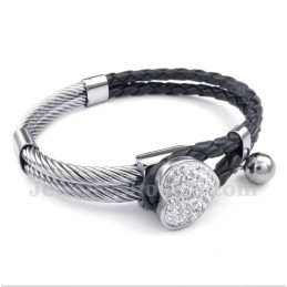 Bracciale In Titanio E Pelle A Forma Di Cuore Da Uomo