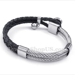 Bracciale In Titanio E Pelle A Forma Di Cuore Da Uomo