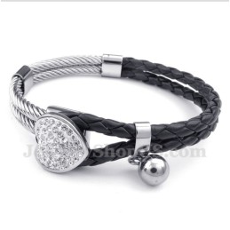 Bracciale In Titanio E Pelle A Forma Di Cuore Da Uomo