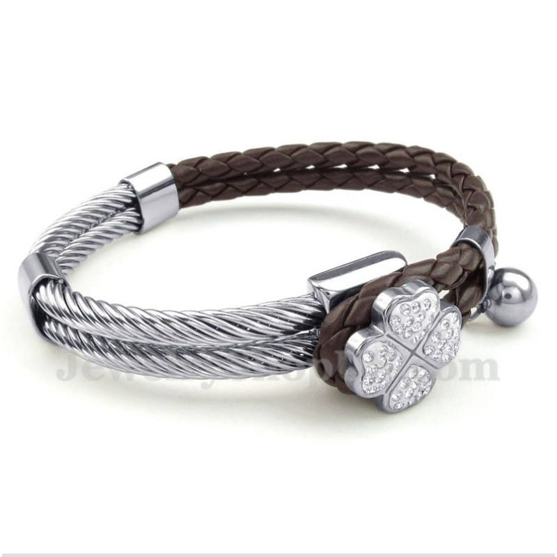 Bracciale In Pelle E Titanio Clover Da Uomo Bracciale In Pelle E Titanio Clover Da Uomo