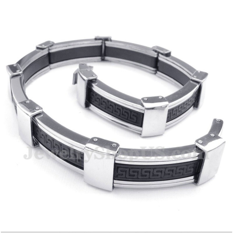Bracciale In Gomma Con Motivo Greco A Meandro In Titanio Da Uomo Bracciale In Gomma Con Motivo Greco A Meandro In Titanio Da Uomo