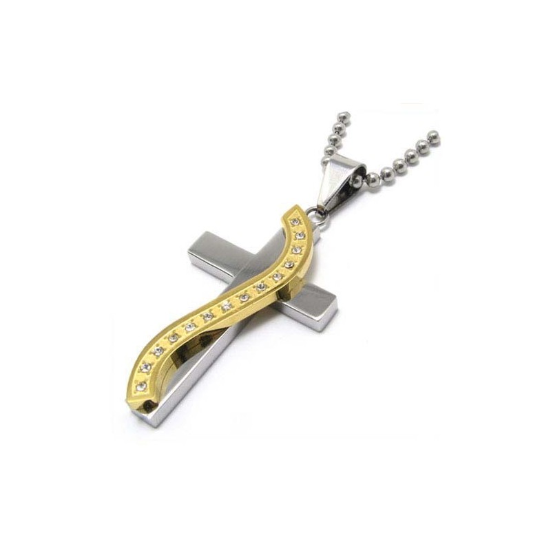 Ciondolo A Forma Di Croce In Titanio Con Diamanti, Stile S Ciondolo A Forma Di Croce In Titanio Con Diamanti, Stile S