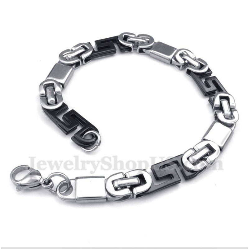 Bracciale Da Uomo In Titanio Con Motivo Greco A Meandro Nero Bracciale Da Uomo In Titanio Con Motivo Greco A Meandro Nero
