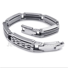 Bracciale Da Uomo In Titanio Con Motivo Greco A Meandro Nero