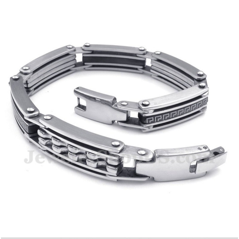 Bracciale Da Uomo In Titanio Con Motivo Greco A Meandro Nero Bracciale Da Uomo In Titanio Con Motivo Greco A Meandro Nero