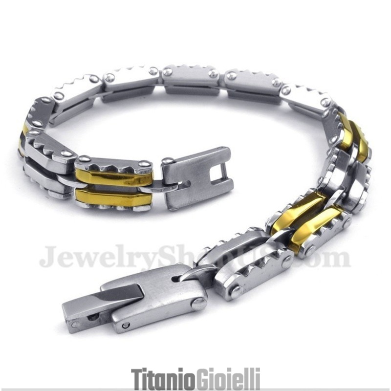 Bracciale Da Uomo In Titanio E Oro Con Dentellatura