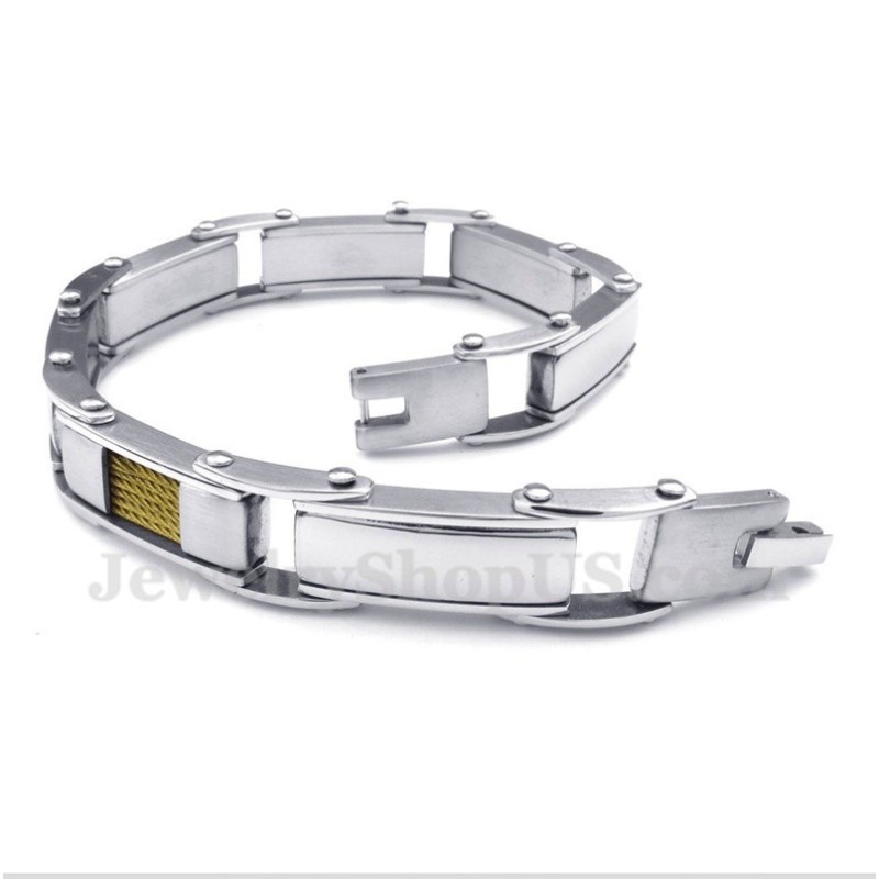 Bracciale Da Uomo In Titanio E Oro Con Cavo Bracciale Da Uomo In Titanio E Oro Con Cavo
