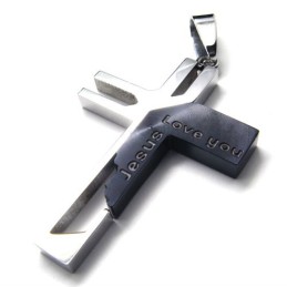 Ciondolo In Titanio Con Croce Di Gesù (Nero)