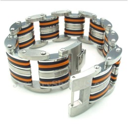 Bracciale Da Uomo In Titanio, Arancione E Nero, In Gomma