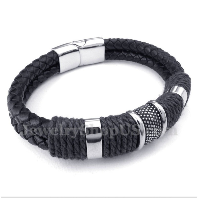 Bracciale Da Uomo In Titanio E Pelle Nera Bracciale Da Uomo In Titanio E Pelle Nera